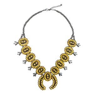 🌼 Squash Blossom Necklace Western Fashion Costume Jewelry, Yellow and Silver